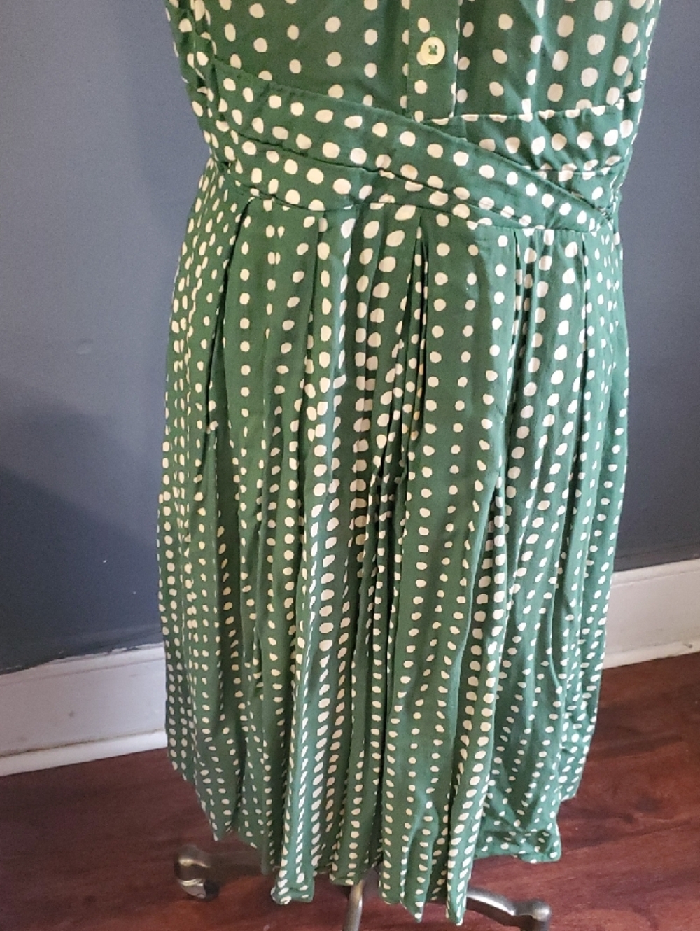 Anthropologie 11.1 Tylho Emerald Green & White Polka Dot Sleeveless Dress S - Picture 5 of 12